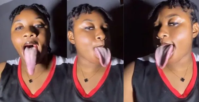 “This one too na tongue abi Snake?”- Reactions As Nig. lady shows off her very long tongue in a viral video(Watch)